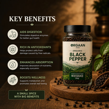Organic Kerala Black Pepper | Washed, Premium Bold Grade Pepper | 250g