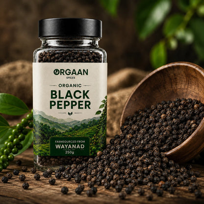 Organic Kerala Black Pepper | Washed, Premium Bold Grade Pepper | 250g